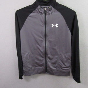 Under Armour Boys Full Zip Jacket‎ XL Gray Black Loose Track Active Pocket
